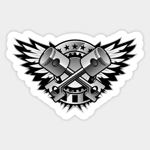 Crossed Pistons and Wings with Stars and Stripes Chrome Logo Sticker by hobrath